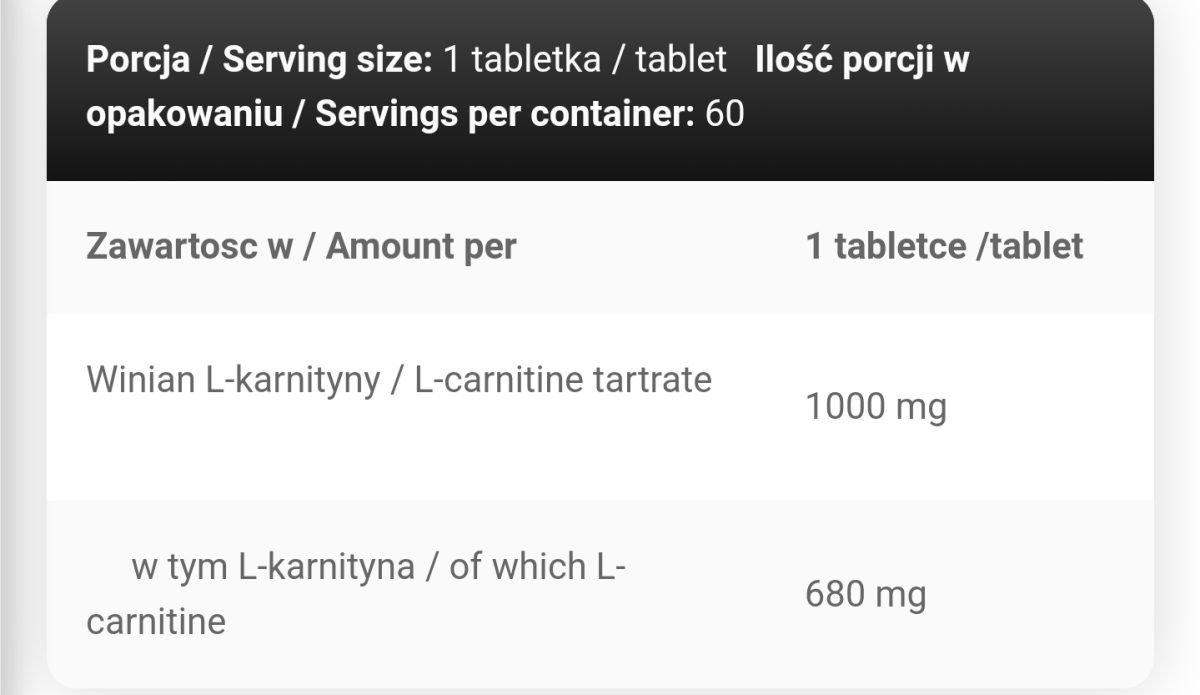 Gold carnitine Kevin Levrone Nutriton facts