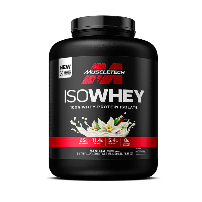 IsoWhey 100% Isolate by MuscleTech – 25g protein per serving, low fat, low carbs, ideal for lean muscle growth