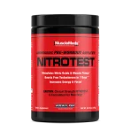 MuscleMeds NitroTest Pre Workout supplement bottle, Rocket Pop flavor, designed for energy, testosterone boost, and muscle pumps.