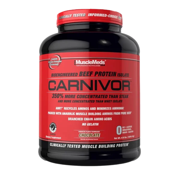 Carnivor Beef Protein by MuscleMeds Supplement Facts – 23g protein, 120 kcal, zero fat, high-quality beef protein for lean muscle growth and recovery