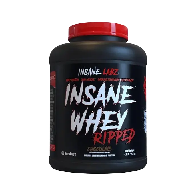 Insane Whey Ripped by Insane Labz, a powerful protein supplement, designed to support muscle building and fat loss for enhanced fitness results.