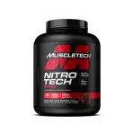 NitroTech Ripped 4lb nutrition label showing 170 calories, 30g protein, 4g fat, 4g carbs, and Ripped+ Matrix with L-Carnitine and CLA per serving.